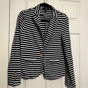 Lauren Ralph Lauren Navy White Cotton Striped Nautical Preppy Med Gold Buttons